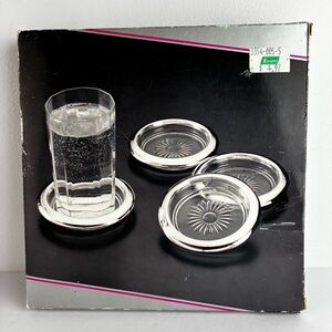 Sheffield England NIB Old Stock Glass & Silver Plated Coasters Set